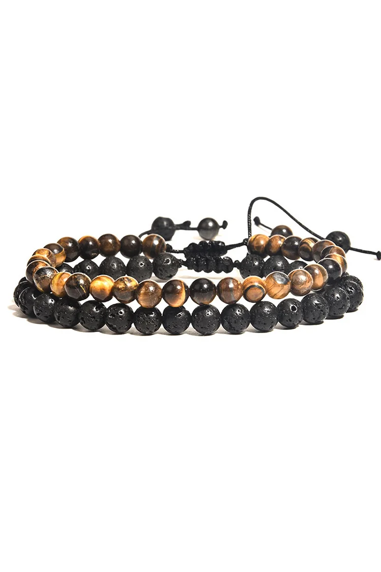 Tiboyz Tiger Eye Volcanic Stone Beaded Braided Bracelet