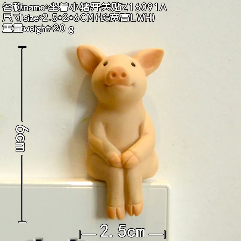 Cute Piggy Frog Cat Switch Stickers Refrigerator Magnet Sticker Room Decor Resin Animal Switch Cover House Wall Decoration