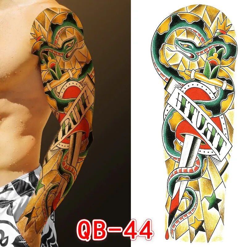 Sdrawing Men Temporary Tattoos Large Arm Sleeve Tattoo Sticker Dragon Tiger Fish Full Skull Totem Wolf Waterproof Fake Tattoo for Women