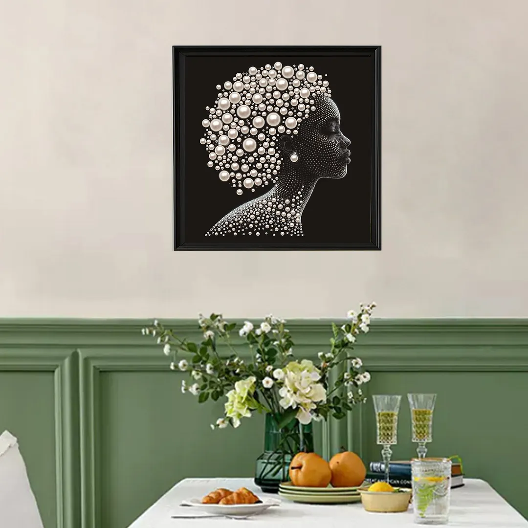 Pearl Afro Black Silhouette Special Shaped 5D DIY Partial Drill Diamond Art Kit 30x30cm Diamonds Dots Gem Art Kits for Adults Home Decor