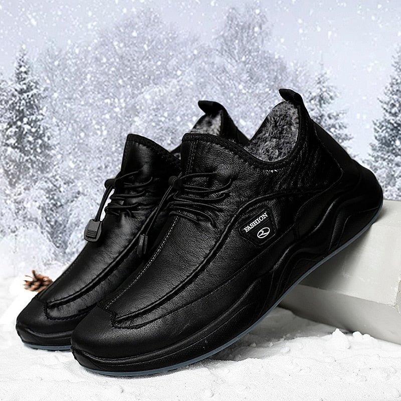 Plush Warm Men Casual Shoes Winter Snow Boot Pu Waterproof Cook Shoes Tracking Men Outdoor Soft Bottom Walking Sneakers Strong