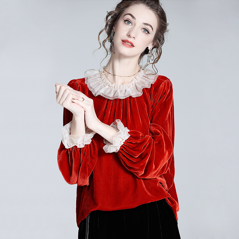 Vintage Red Velvet Silk Blouse-Real Silk Life