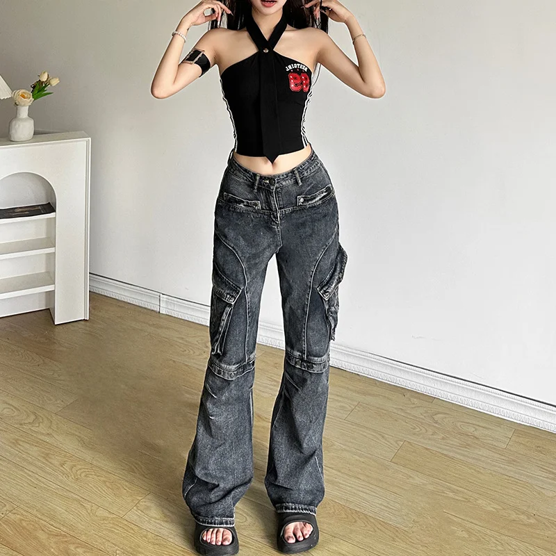 Uveng Uveng 2024 Summer Women's Tie Design Hanging Letter Print Slim Vest