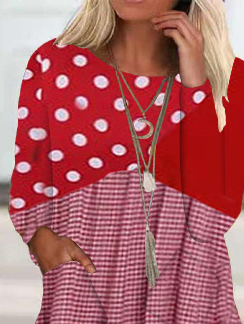 Women's Long Sleeve Scoop Neck Printed Graphic Stitching Top