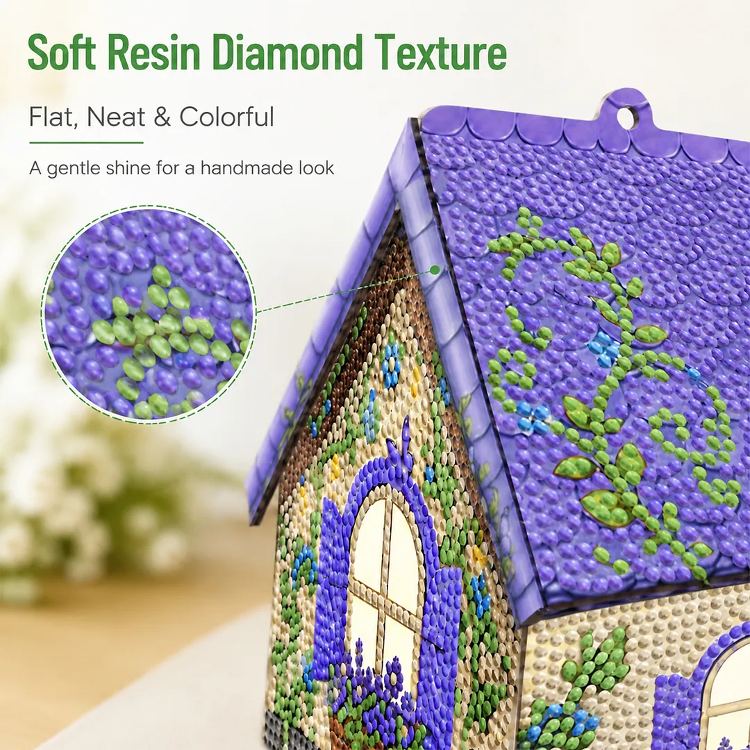 DIY Wooden House Diamond Art Painting Kit for Adults Home (Lavender)