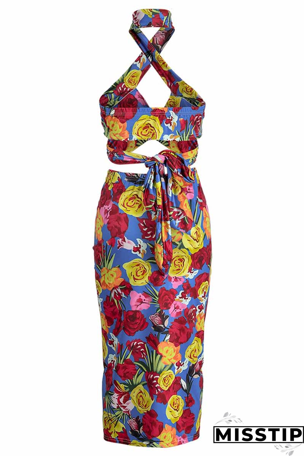 Leopard Print Fashion Street Print Patchwork Halter Sleeveless Two Pieces