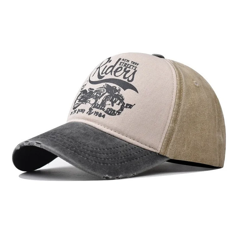 Baseball Cap Sun hat Retro-style Washed denim baseball cap Color matching Moto riders Spring Autumn baseball Hip Hop Fitted Cap