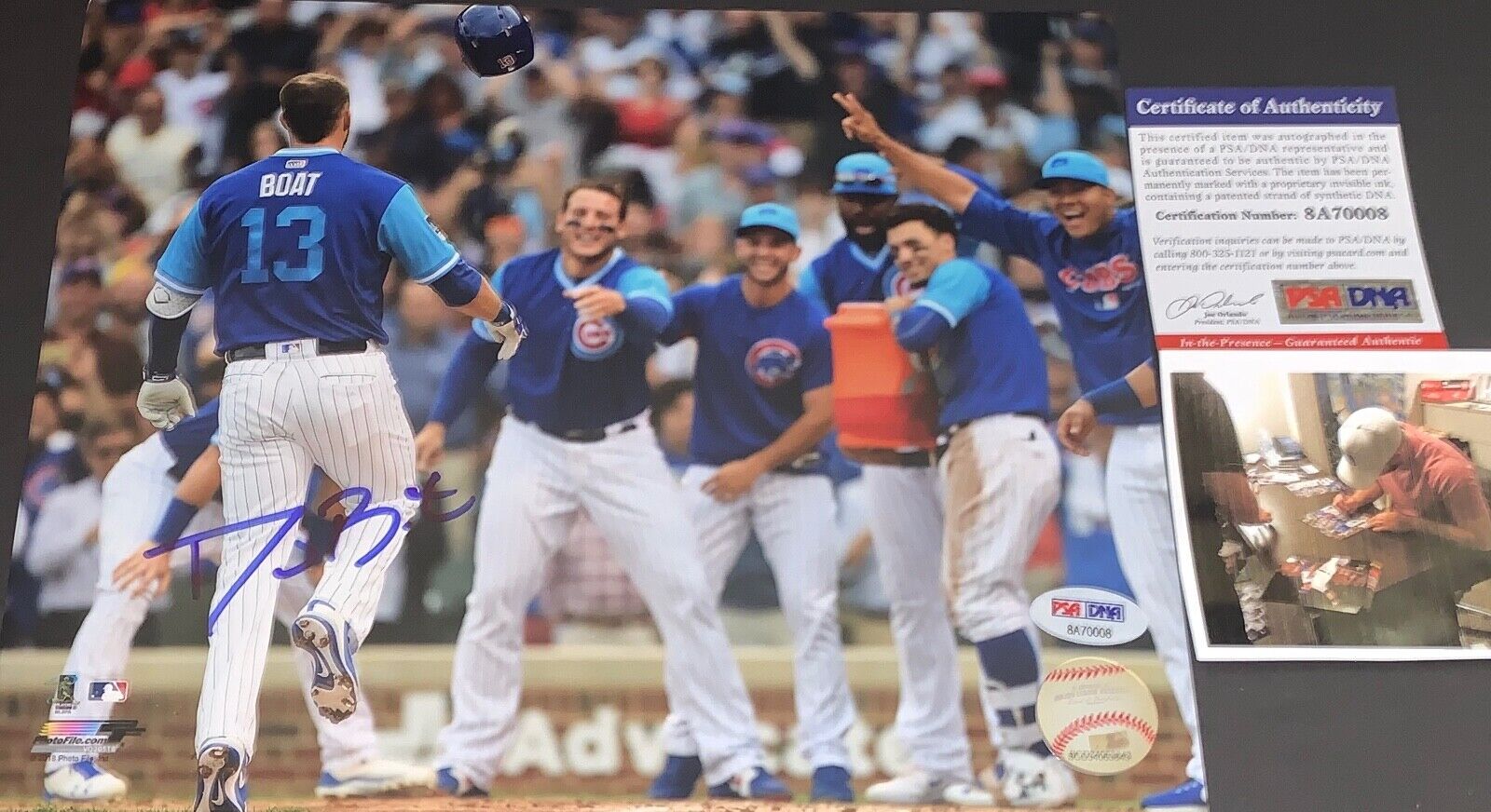 David Bote Cubs Signed 8x10 Photo Poster painting PSA WITNESS COA Players Weekend Walkoff 1