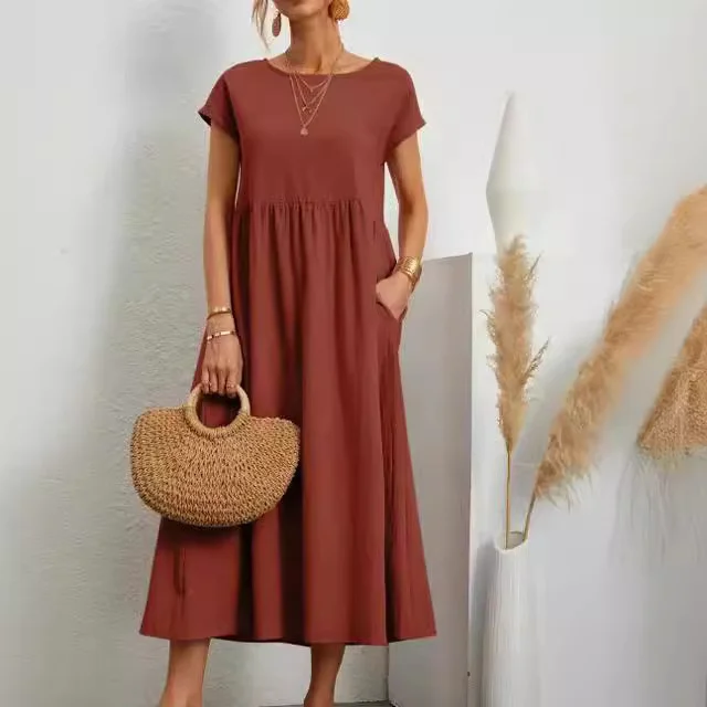 Uveng Uveng Solid Color Sleeveless Loose Cotton Into Pocket Dress