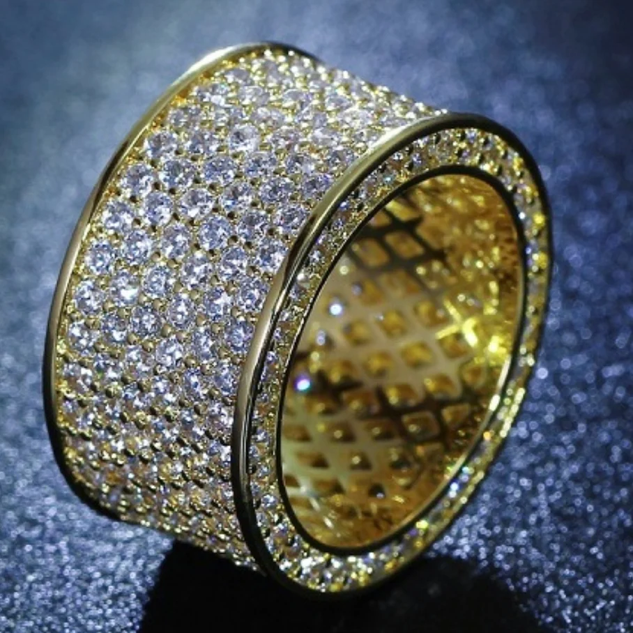 Gold Iced Eternity Wedding Ring-VESSFUL