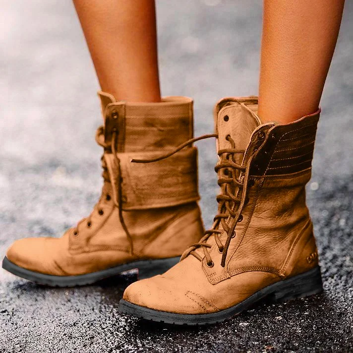 All Season Flat Heel Daily Boots PU combat motorcycle boots