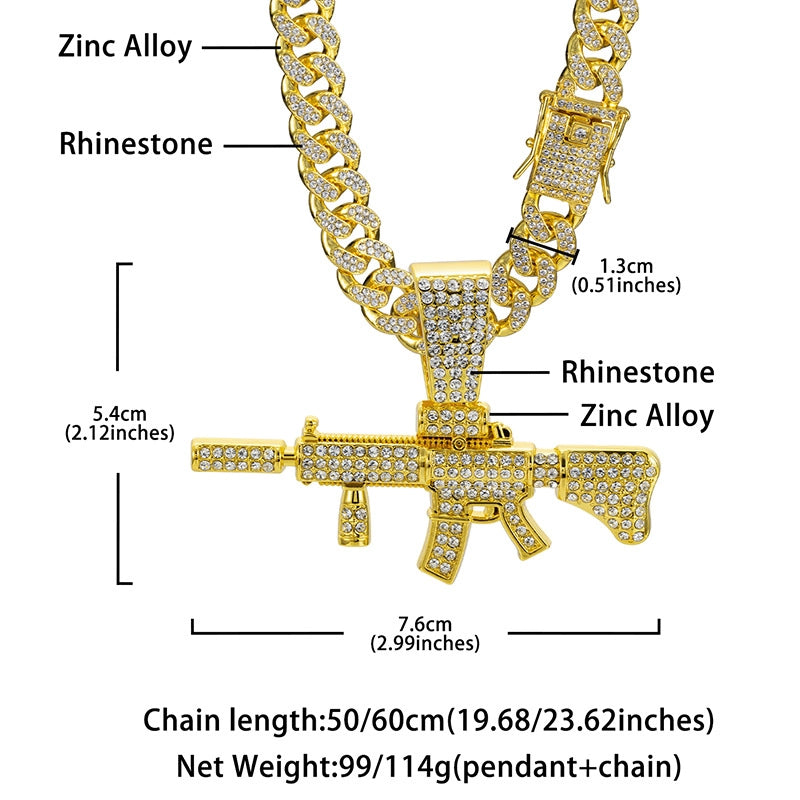 Hip-Hop Machine Gun Alloy Zinc Alloy Diamond Men’s Pendant Necklace