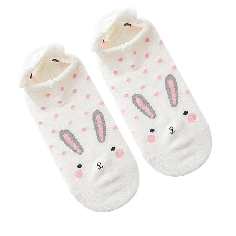 1 Pair Women Socks Cartoon Kawaii Cute Japanese Slippers Korean Style 3D Ear Boat Short Sock Cotton Cat Animal Female Sox