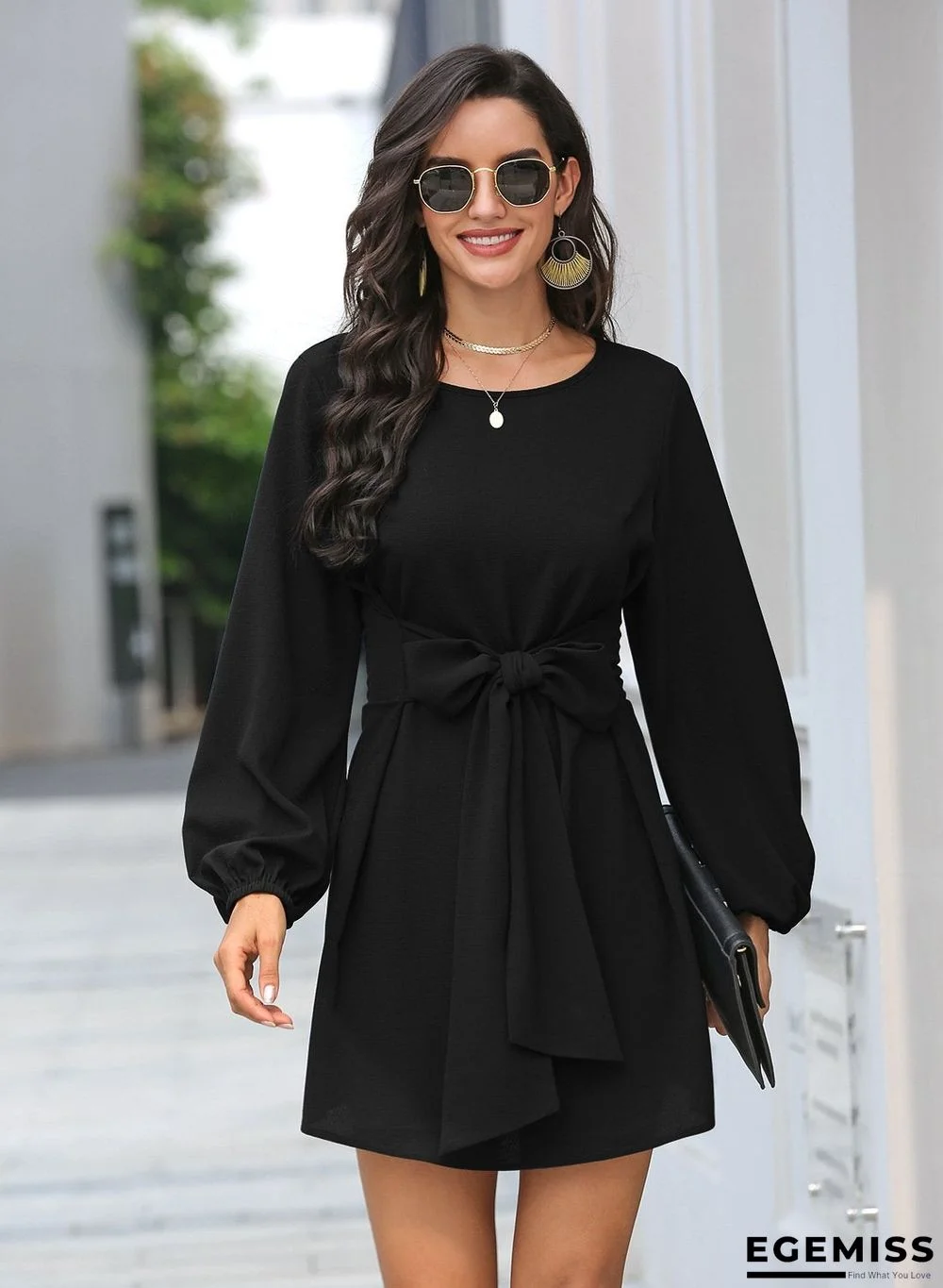 Solid Color Plus Size Loose Simple Dress Belt Temperament Women's Wear | EGEMISS