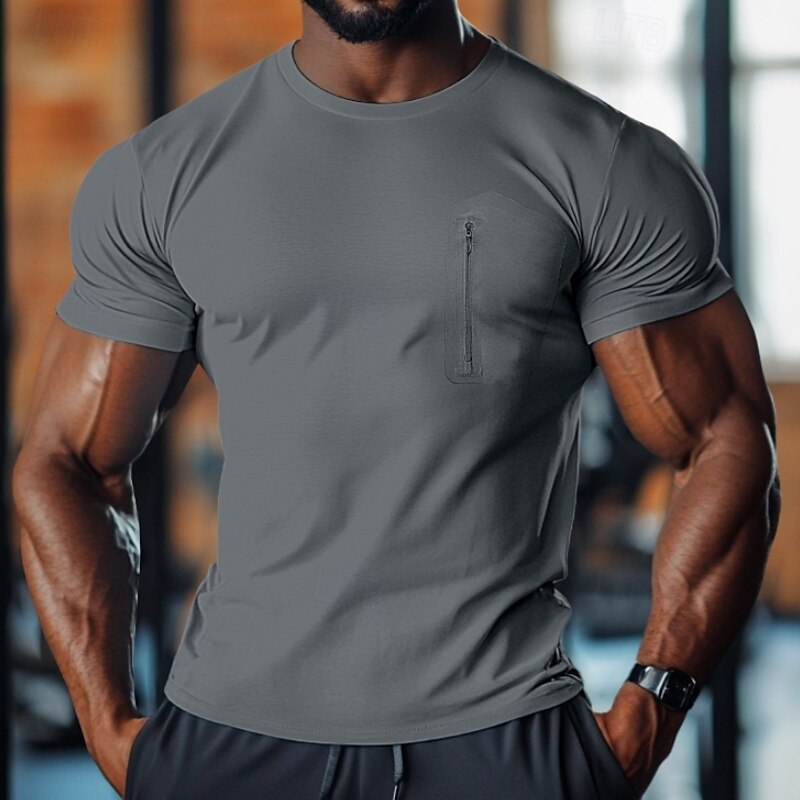  Men's Athletic Fit Zipper Detail T-Shirt for Gym and Casual Wear