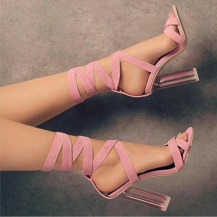 Pink Suede Strappy High Heel Sandals - Custom Made Vdcoo