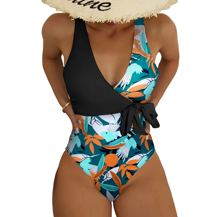 Printed One-Piece Bikinis Sexy Ladies Swimsuit High Waist Summer Beachwear S-XL-Annaletters