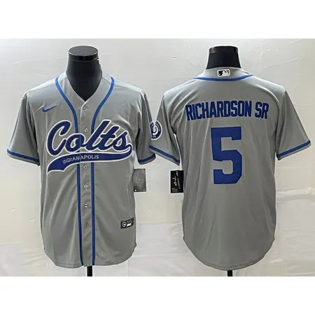 Men's Indianapolis Colts #5 Anthony Richardson Sr. Gray Cool Base Stitched Baseball Jersey