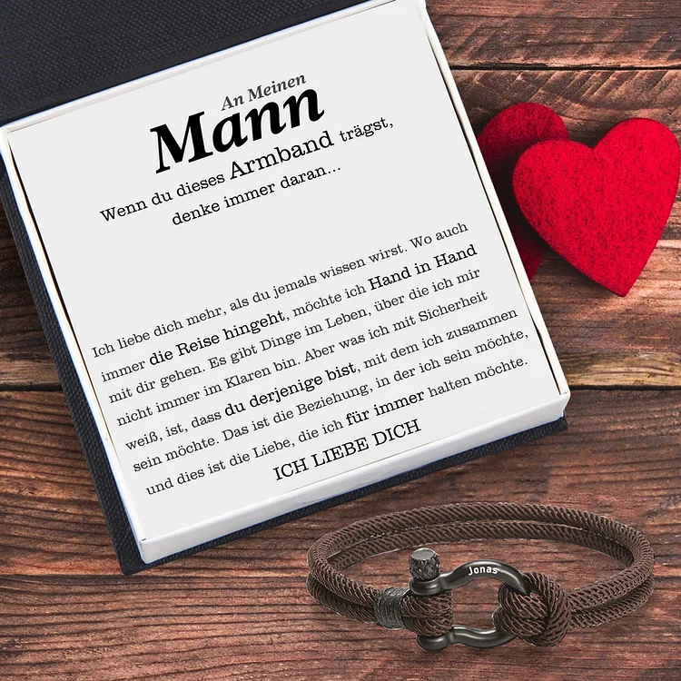Personalisierbares 1 Name Handseil Armband-An meinen Mann-Geschenk mit Nachrichtenkarte