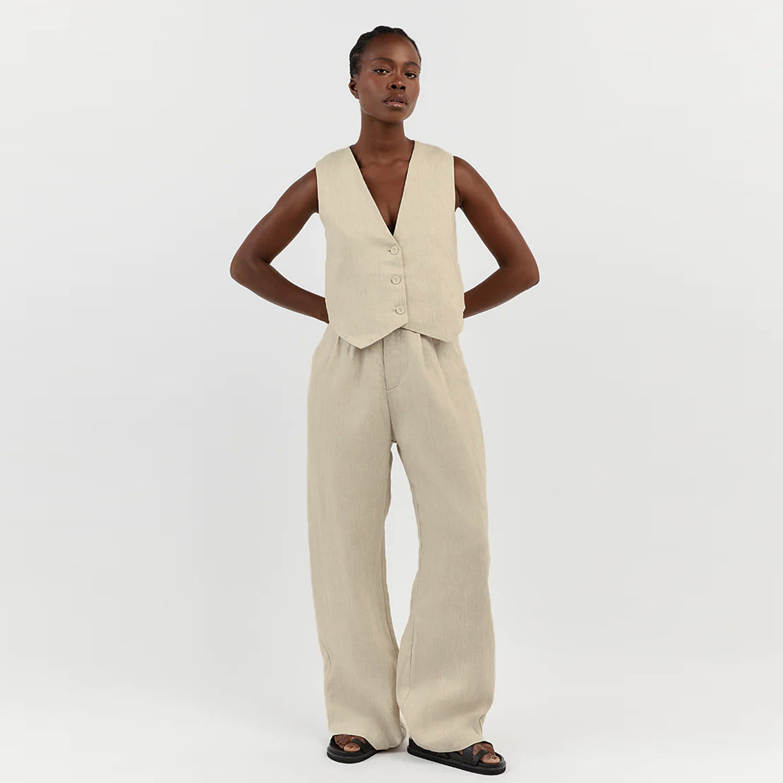 Ootddress Casual Women 2 Piece-Set Straight Legg And Sleeveless Top Vestidos Sets Slim V-Neck Summer Pocket Fashion Trousers Sets