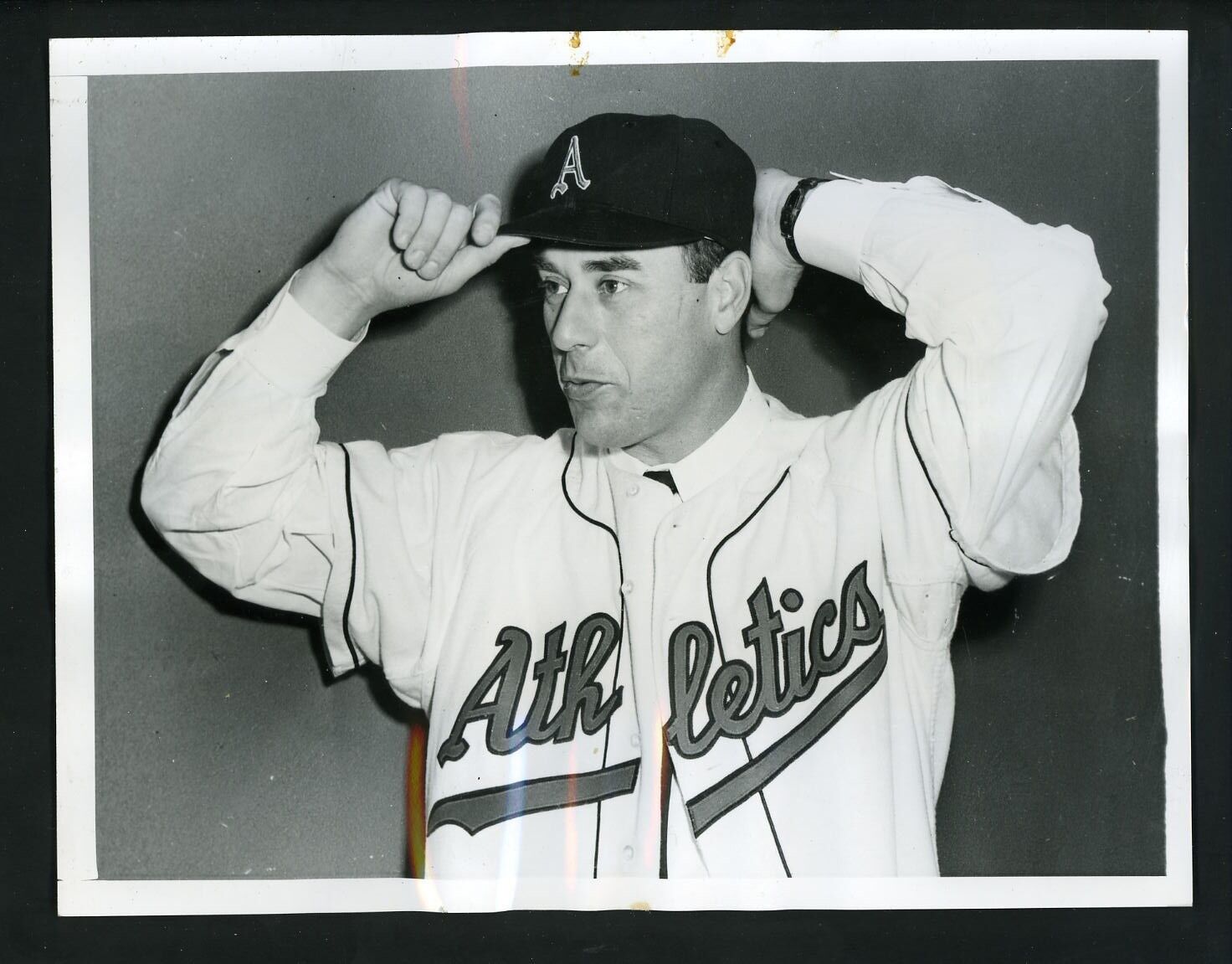 Vic Raschi signs with the A's 1955 Press Photo Poster painting Kansas City A's