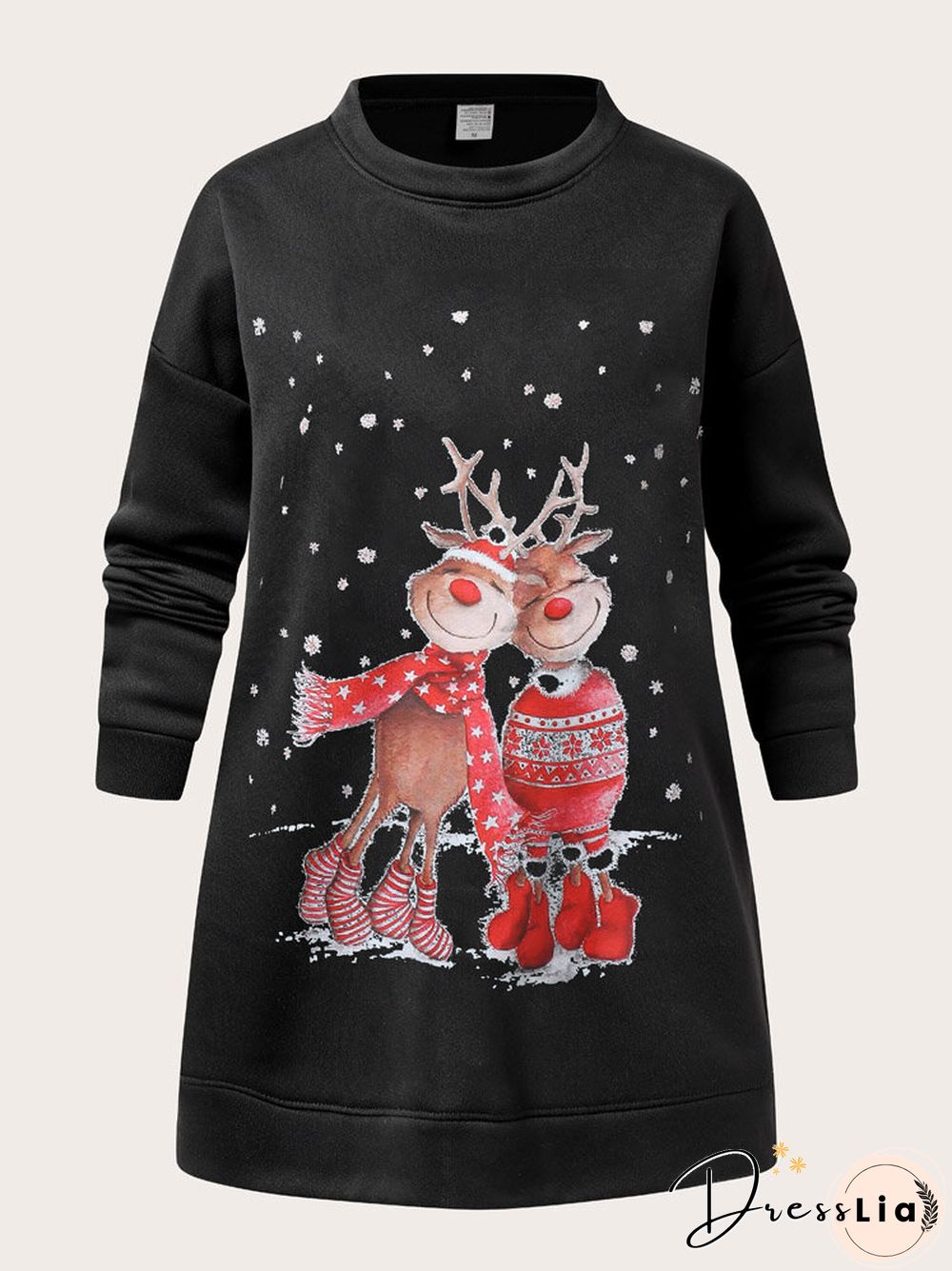Christmas Cartoon Print Casual O-neck Loose Sweatshirt