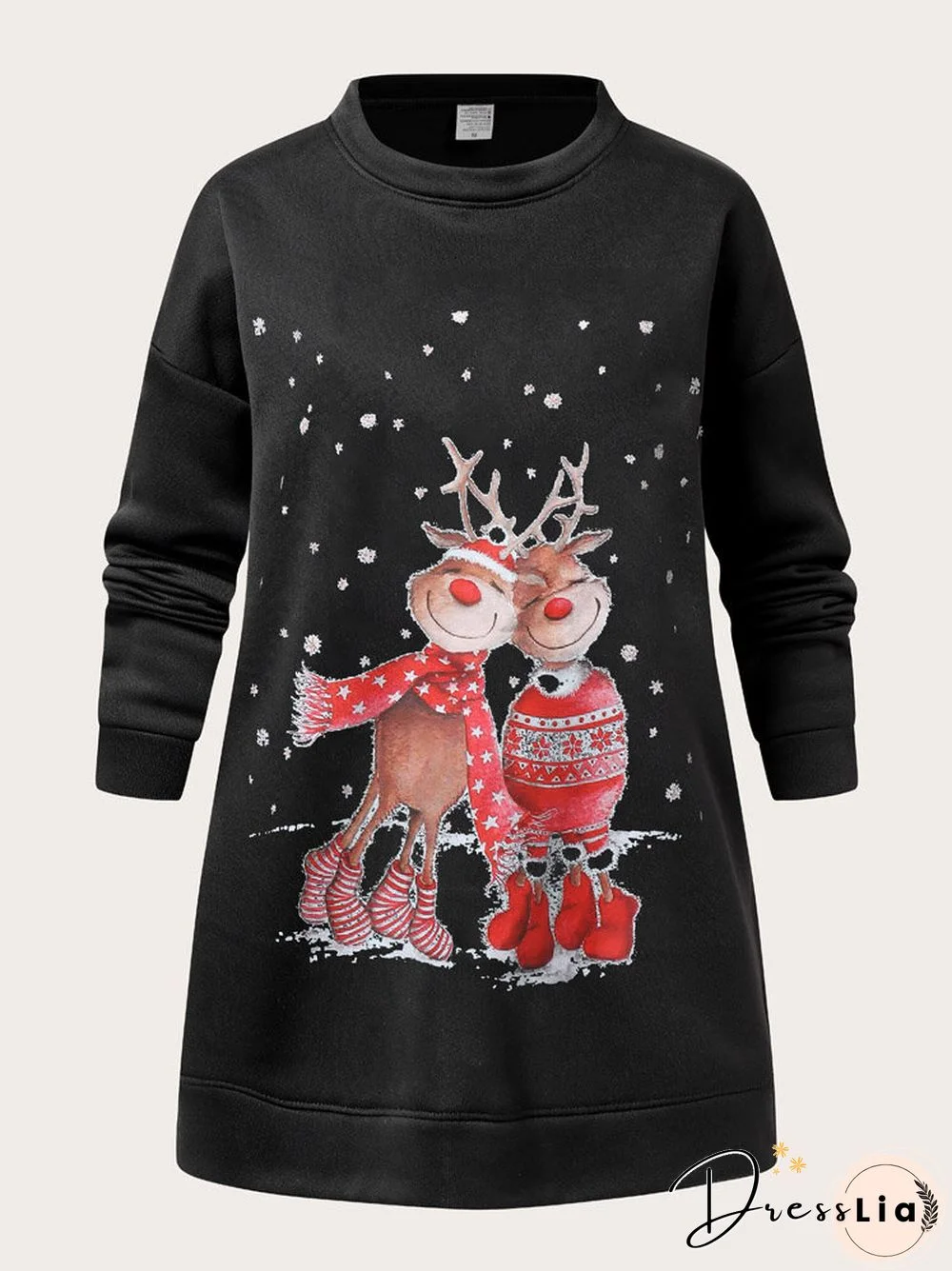 Christmas Cartoon Print Casual O-neck Loose Sweatshirt