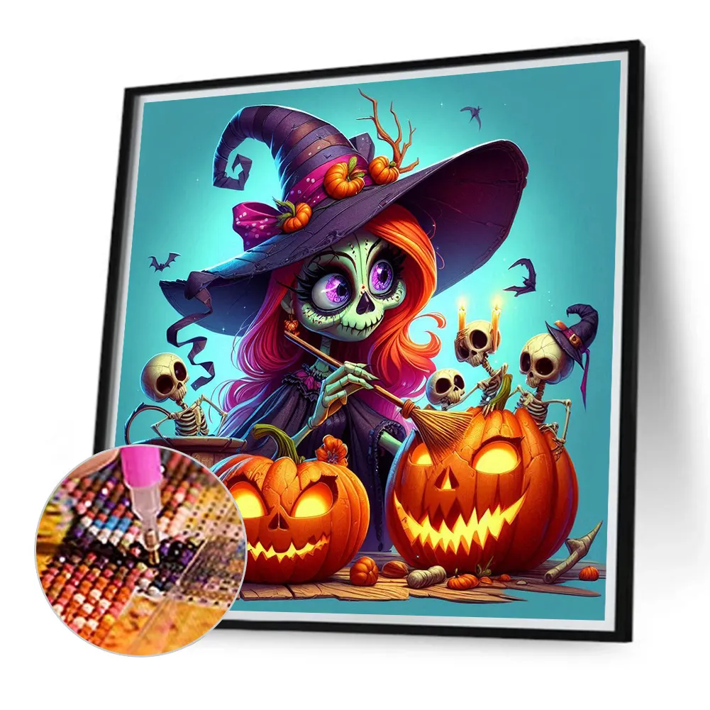 Full Round Diamond Painting 40*40cm - Witch And Pumpkin