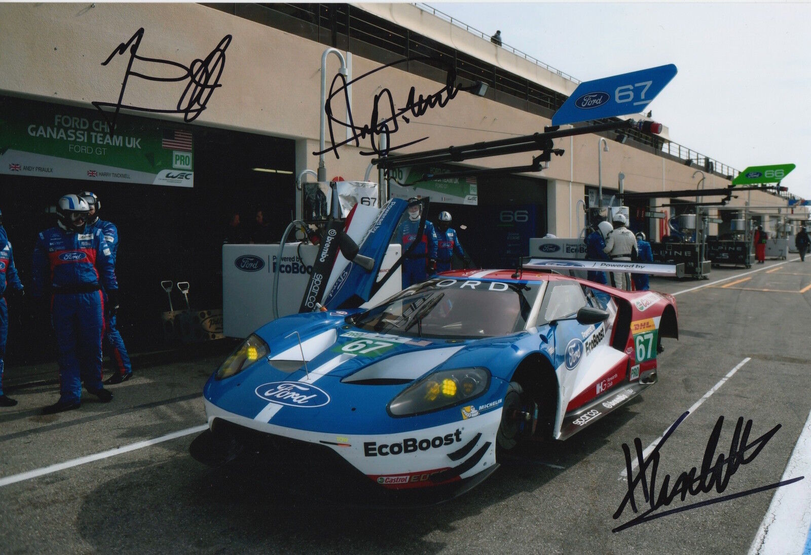 Franchitti, Priaulx, Tincknell Hand Signed Ford GT 12x8 Photo Poster painting 2016 Le Mans 4.