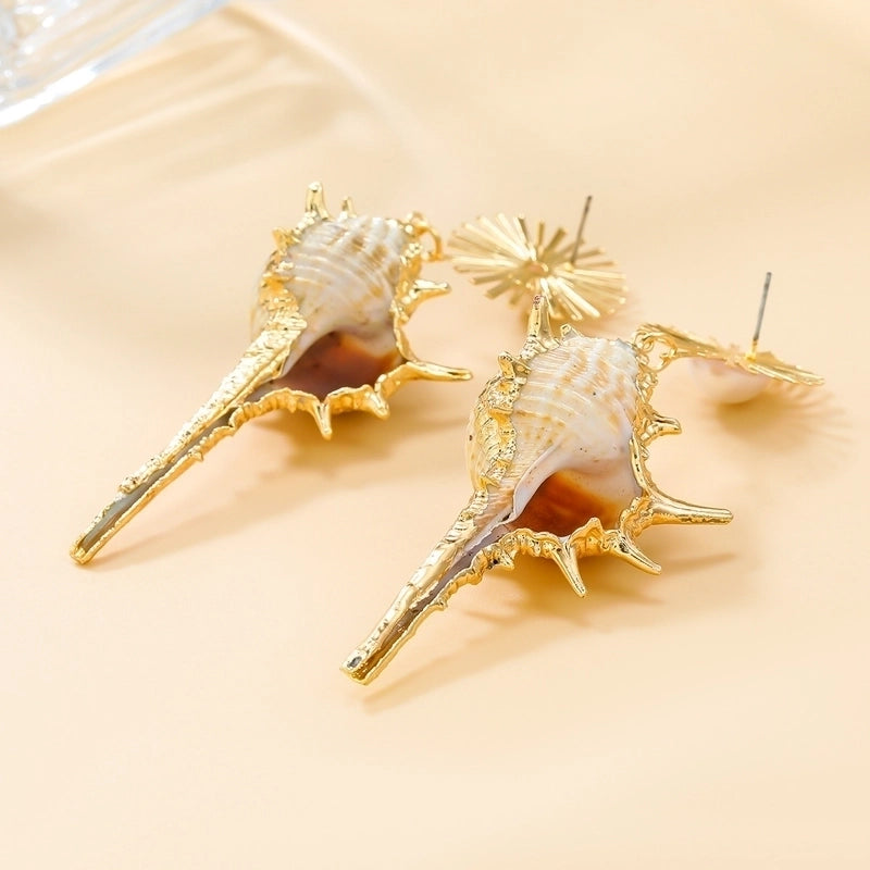 1 Pair Elegant Hawaiian Vacation SUNFLOWER (Jz001) Conch Inlay Alloy Imitation Pearl Shell Drop Earrings