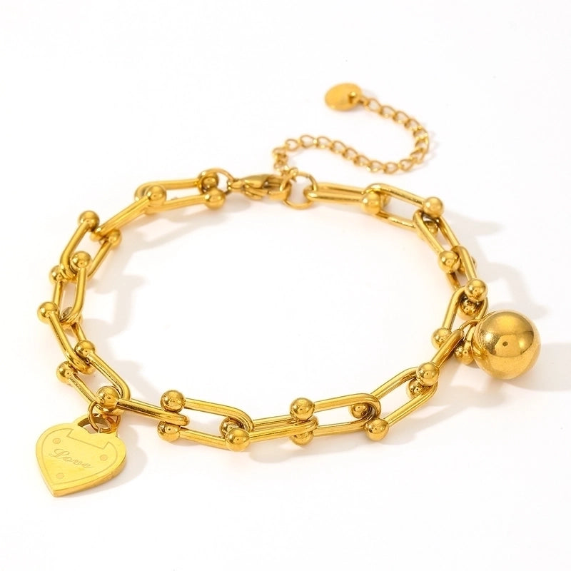 Elegant Heart Shape Titanium Steel 18K Gold Plated Paperclip Chain Cable Chain Bracelets In Bulk