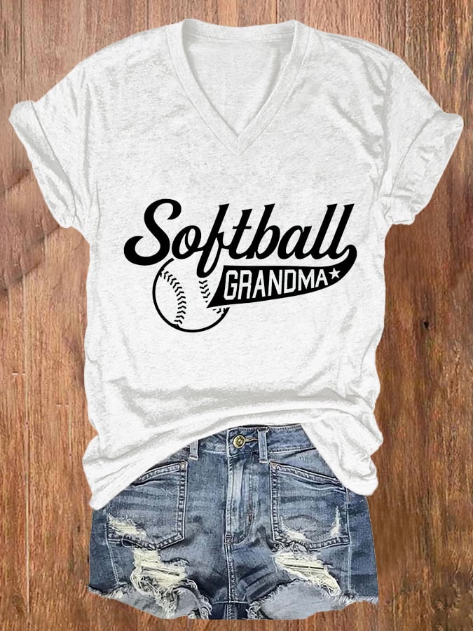 Women's Softball Grandma Print Casual T-Shirt