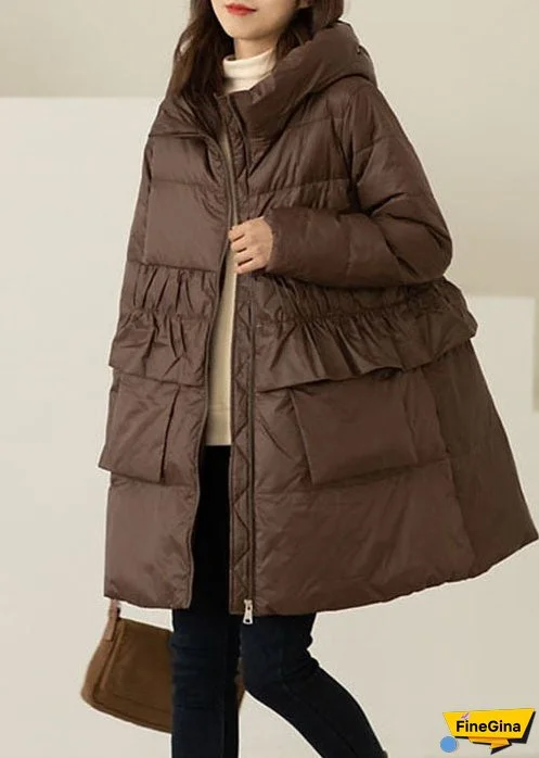 Coffee Pockets Duck Down Down Coats Hooded Winter