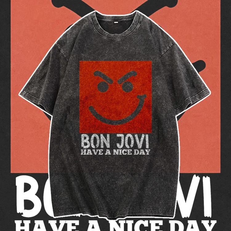 Davidhawaii100% Cotton Casual Catchy Rock Band Smiley Face Street T-Shirt - 100% Cotton