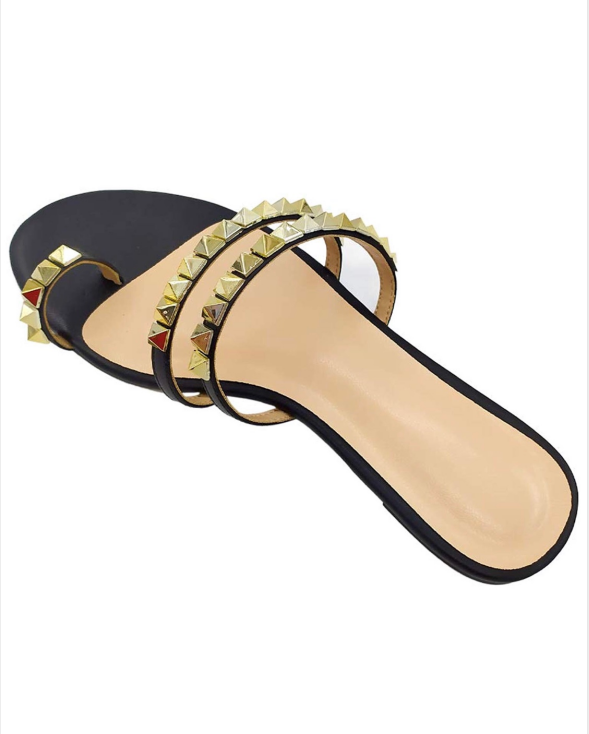 Custom Black Rock Stud Slide Sandals Vdcoo