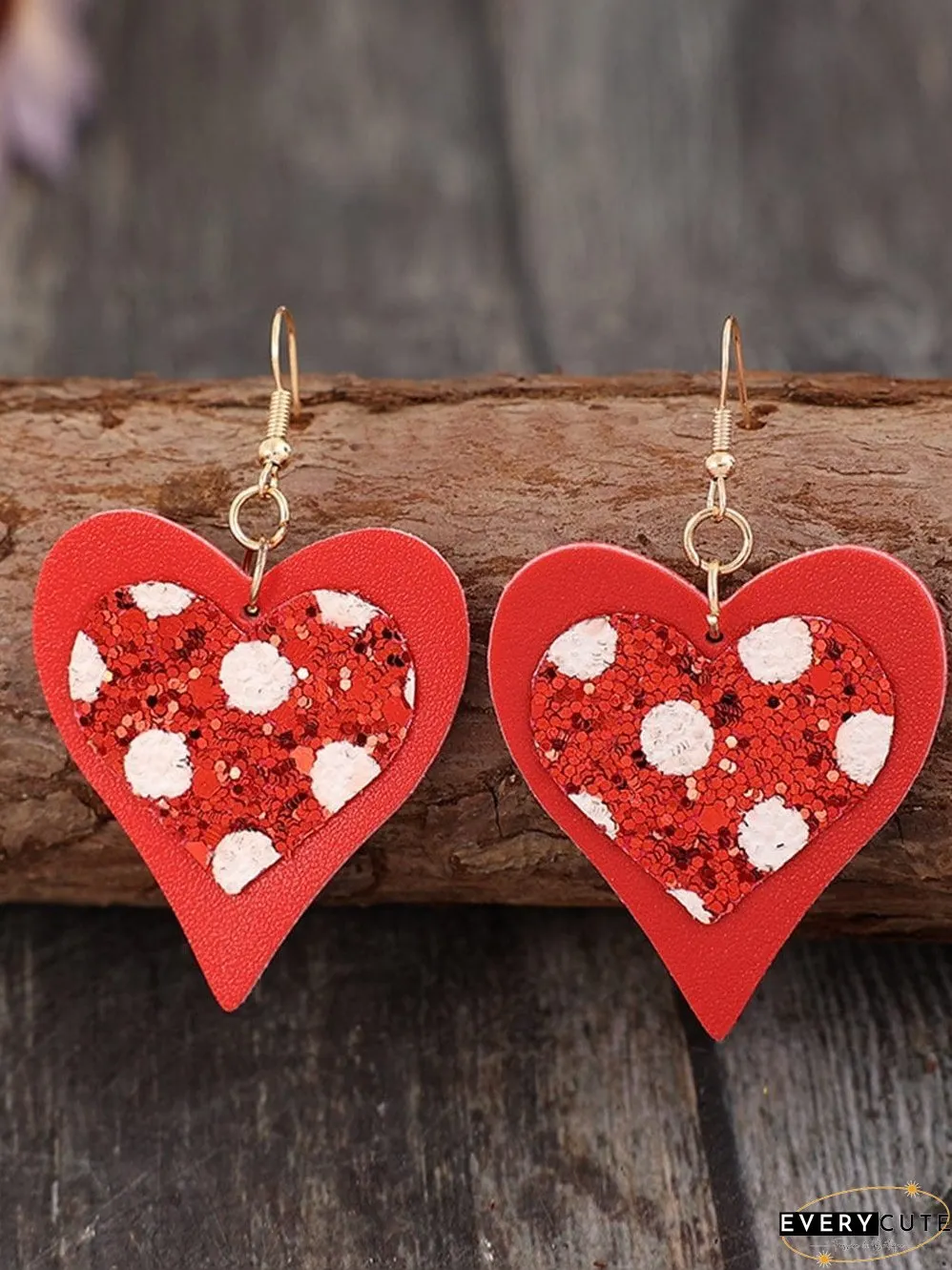 Heart-Shaped Fiery Red Leather Valentine's Day Earrings