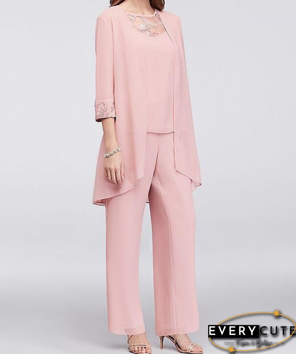 Women Chiffon Top Mother Of Bride Dress Georgette Three-Piece Pantsuit Office Formal Dress Plus Size 5Xl