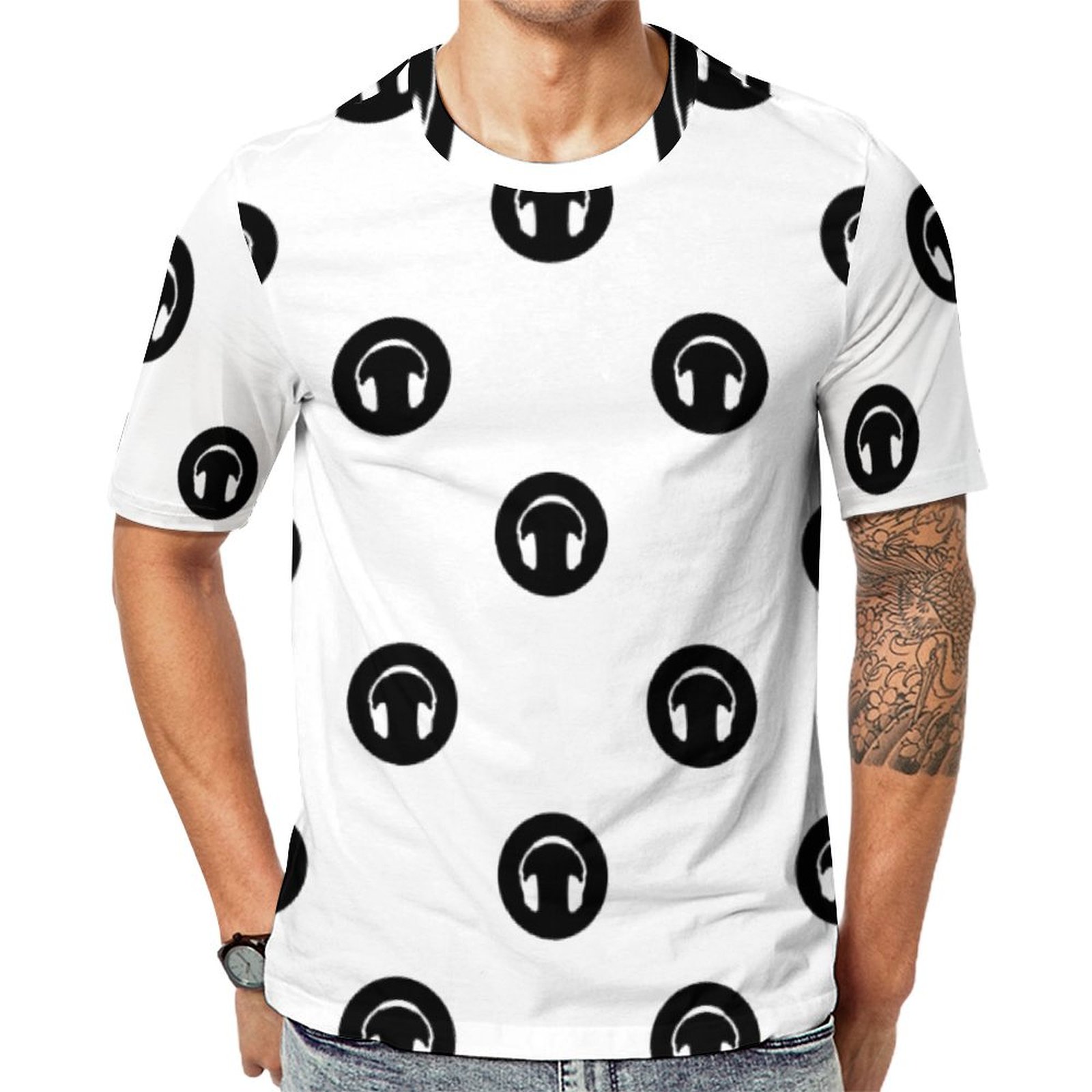 Headphones Themed Polka Dots Short Sleeve Print Unisex Tshirt Summer Casual Tees for Men and Women Coolcoshirts