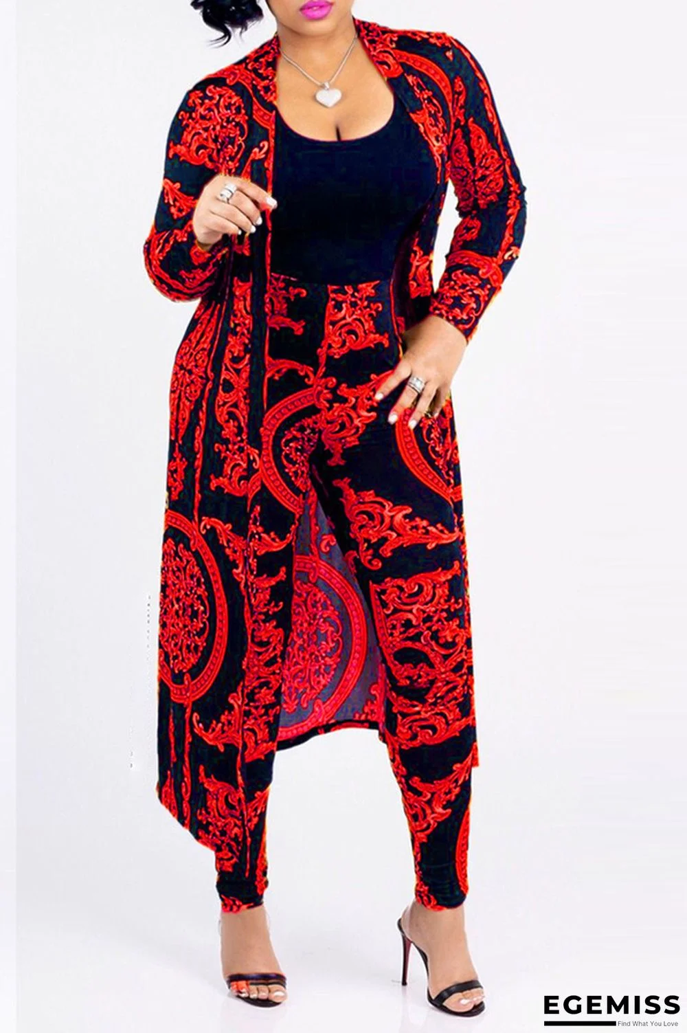 Red Casual Printed Blending Two-piece Pants Set(Without T-shirt) | EGEMISS