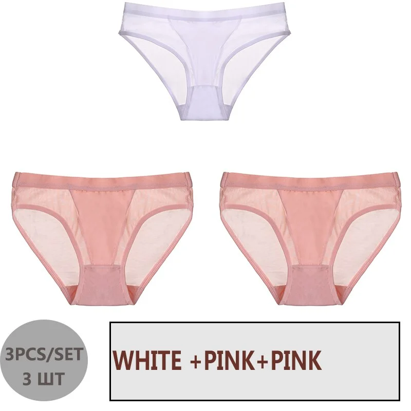 FINETOO 3PCS/Set Women Panties Sexy Mesh Lingerie Breathable Female Underwear For Woman Low-Rise Underpant Woman Panties Briefs
