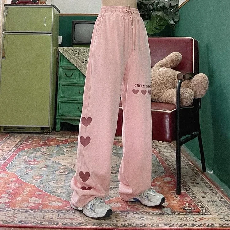XL-6XL Pink/Black/Purple Love Hearts Comfy Casual Pants SP16305