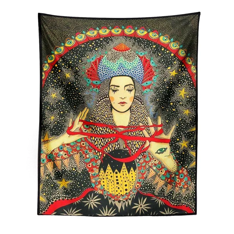 Psychedelic Girl Tapestry Wall Hanging Botanical Celestial Floral Tapestry Hippie Eye Wall Carpets Dorm Decor Starry SkyCarpet