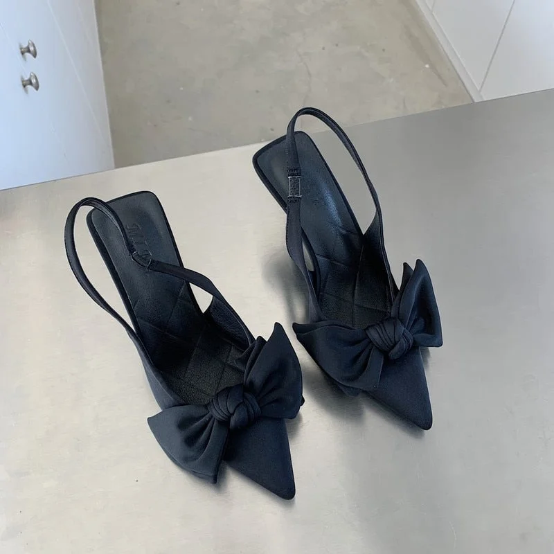2022 Summer Brand Women Slingback Sandals Shoes Fashion Bow-knot Pointed Toe Slip on Ladies Elegant Dress Pumps Shoes