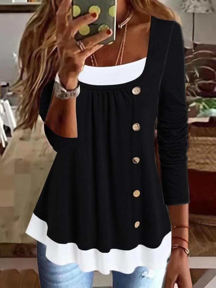 Casual Color Blocking Round Neck T Shirt