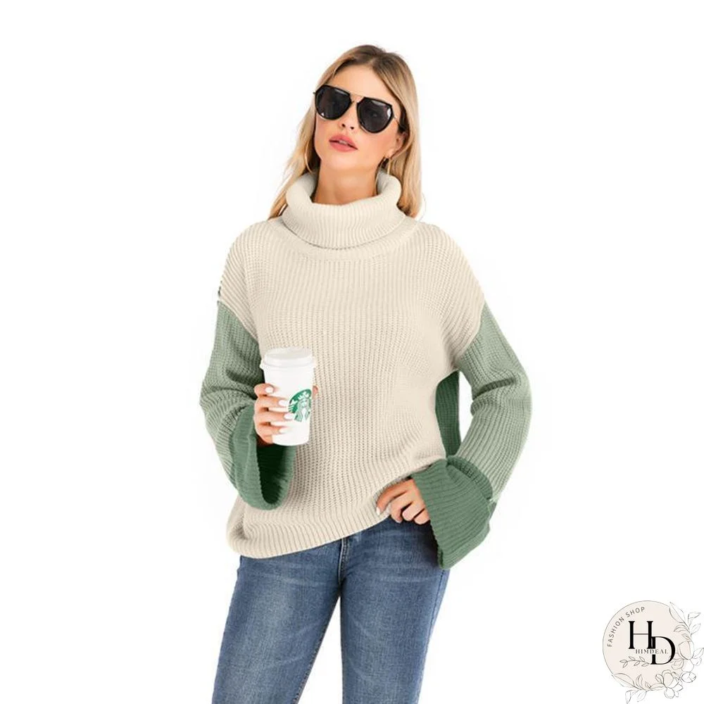 Three Color Block High Collar Sweater