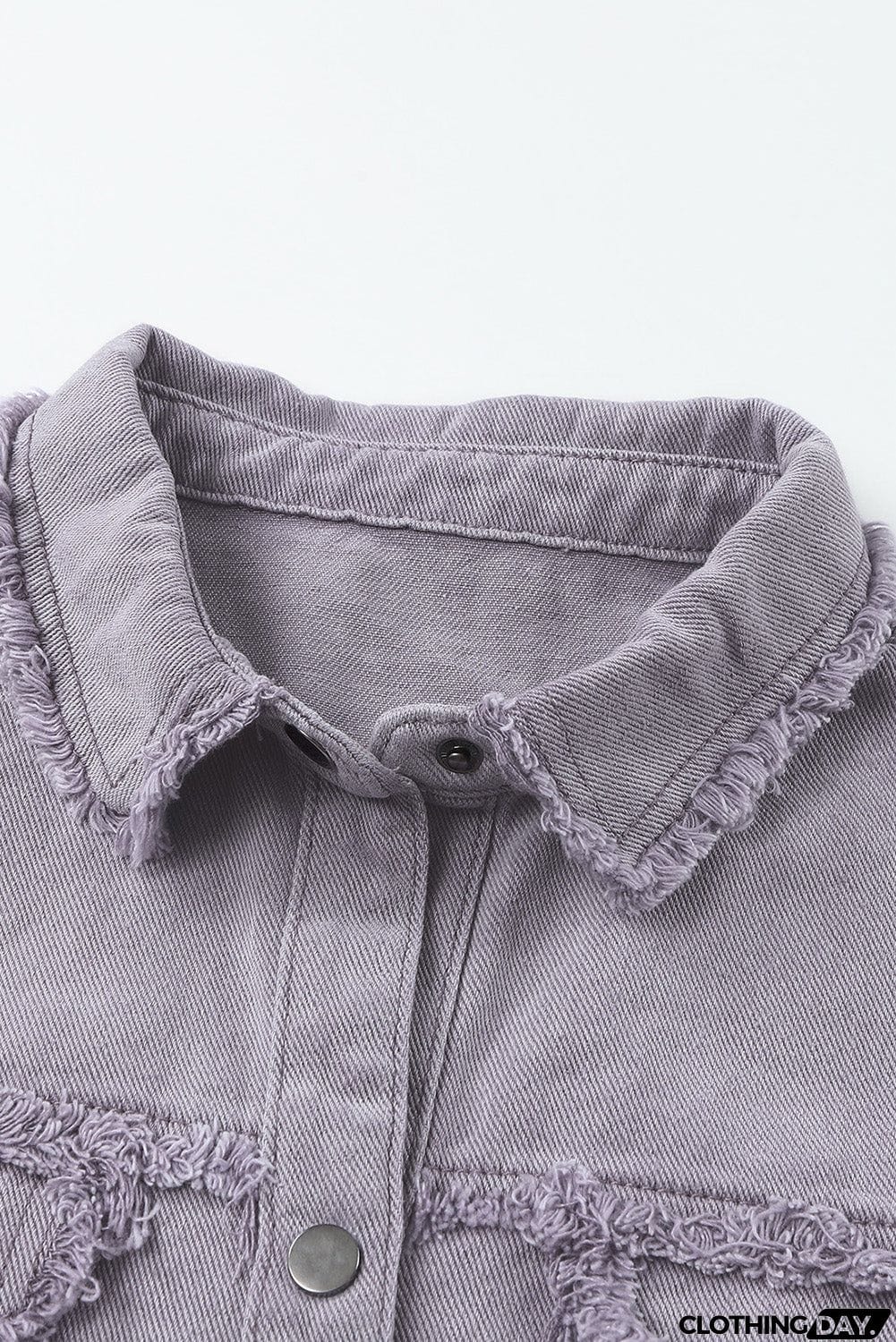 Distressed Flap Pockets Frayed Hemline Denim Jacket