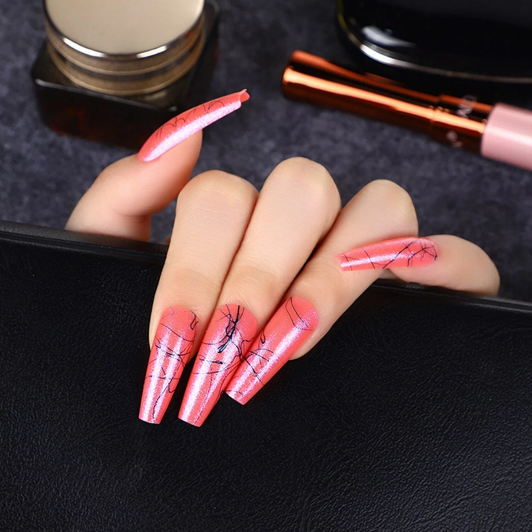 24Pcs Long Colorful Detachable Coffin False Nails Artificial Ballerina Fake Nails Press On Nail Tips Decor Acrylic Fingernail-Nail Inspo
