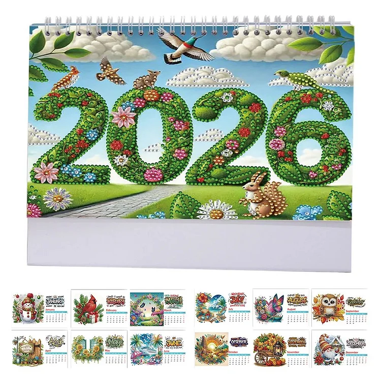 🔥HOT SALE 49% OFF - 🎨Beginner-friendly📅2026 Calendar Diamond Painting Kit DIY Diamond Art Desk Calendar for Home Office 