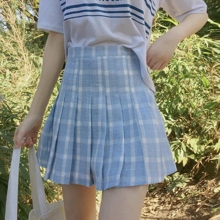 Japanese Sweet Pleated Plaid Mini Skirt - Modakawa Modakawa