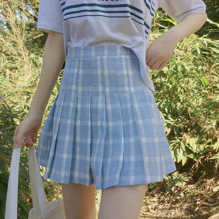 Japanese Sweet Pleated Plaid Mini Skirt - Modakawa Modakawa